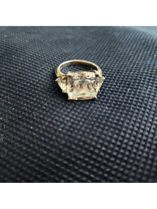 unbranded Jewelry - 10mm Brilliant Radiant Square Cut, Trillion Accented, Three Stone Ring, sz 7